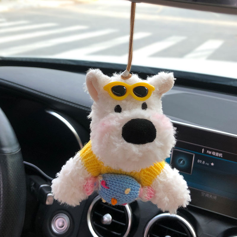 Lindo colgante de coche de West Highland garabateado cachorro amor felpa colgante de coche muñeca muñeca regalo de cumpleaños mujer