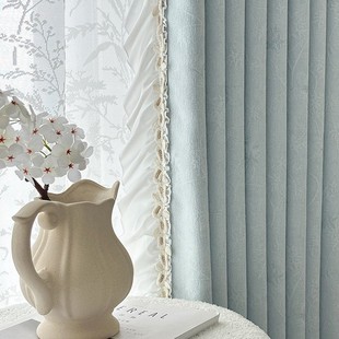 There Are 3.2m High-Quality Huajianji Ultra-Soft Cashmere Chenille Jacquard Blackout Curtain Factory Blue and Gold Craft Finished Products