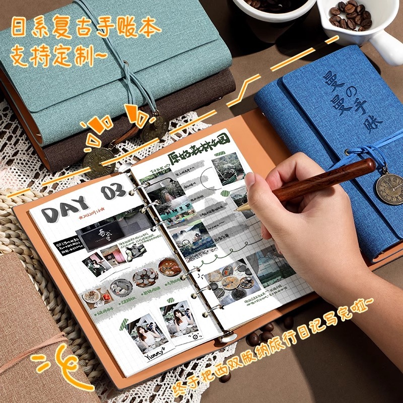 Retro multi-functional strap hand ledger creative A6 loose-leaf notebook custom portable notebook hand gift wholesale