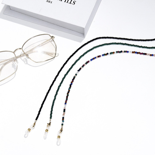 Artificial crystal pointed crystal handmade chain eyeglass chain with a high-end feel, women's necklace earphone chain