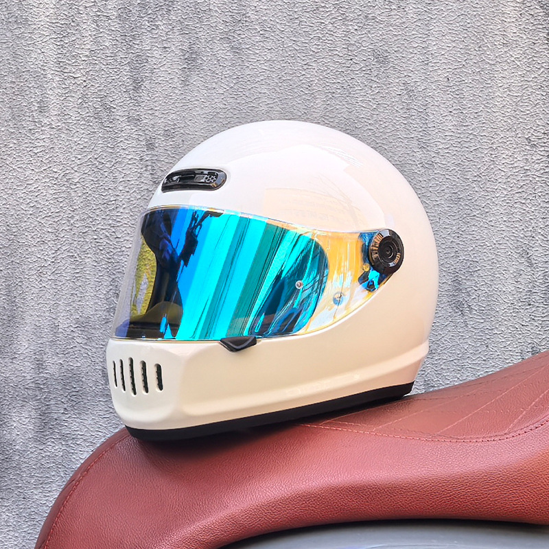 Orz Motocicleta Retro Casco completo Hombre Invierno Personalidad Cool Mujer Nacional Tendencia Crucero Coche Retro Casco Cuatro estaciones Universal
