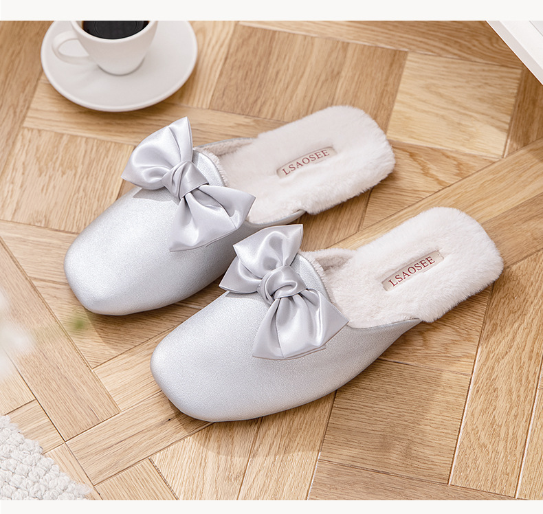 Unisex Basic Vintage Style Bow Knot Round Toe Cotton Slippers display picture 2