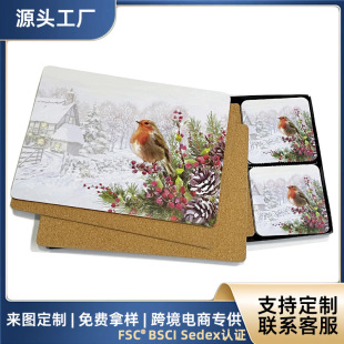 Cross-Border Christmas Density Board Placemat Coaster Custom Waterproof and Stain-Resistant Scandinavian Style Sublimable Mdf Cork Placemat