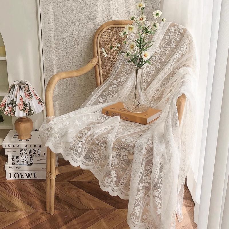 American Pastoral Pure White Lace Tablecloth Coffee Table Tablecloth Door and Window Curtain Photo Background Decorative Cover Cloth Dropshipping