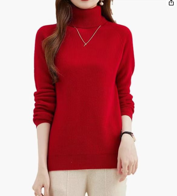 Suéter de lana para mujer con cuello alto, jersey acanalado, corte holgado, tejido de punto, lana fina, elegante para ir al trabajo.