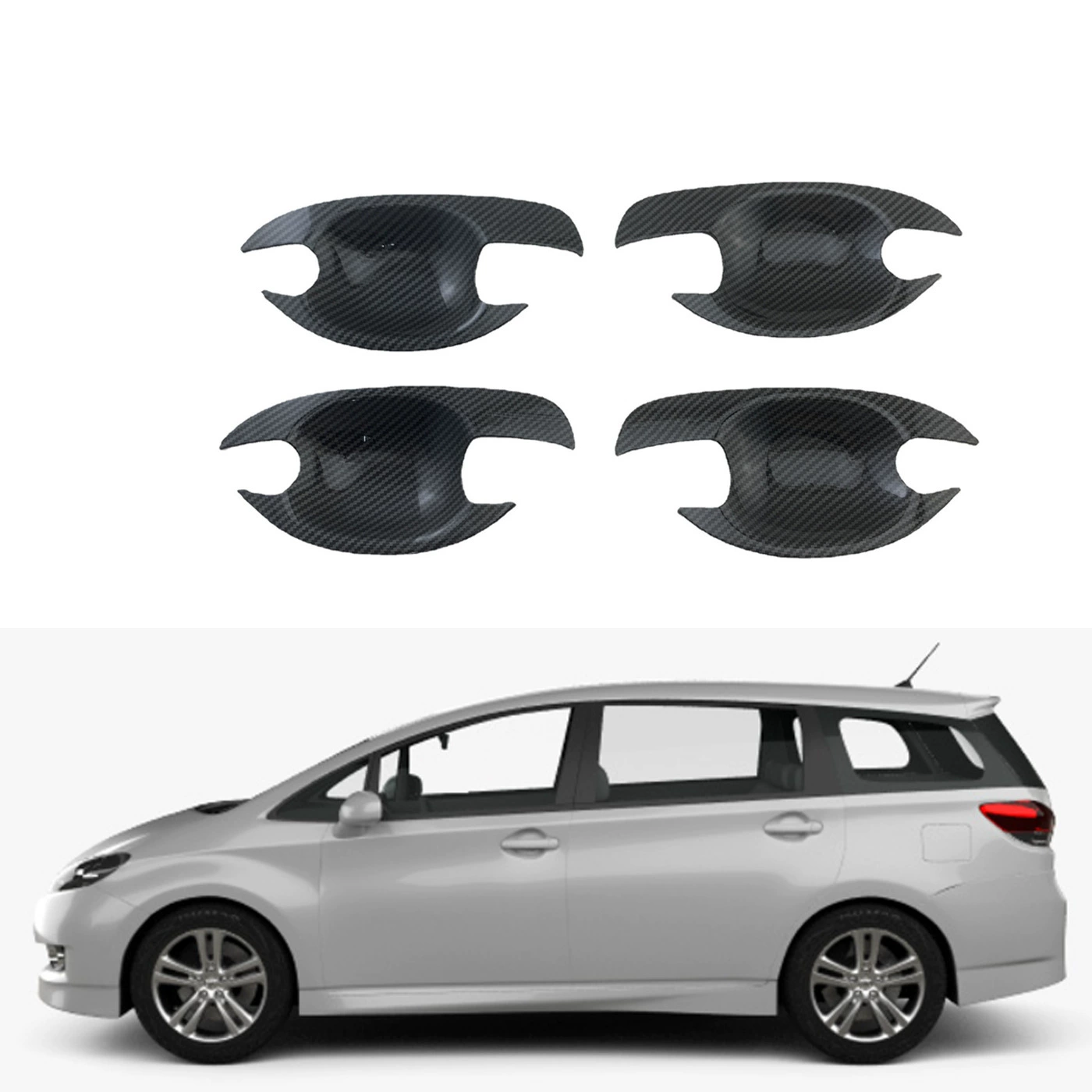 Подходит для Toyota WISH 2003-2009 годов выпуска, дверная ручка с карбоновым рисунком, маленькая декоративная накладка на дверную ручку, модифицированные декоративные детали.