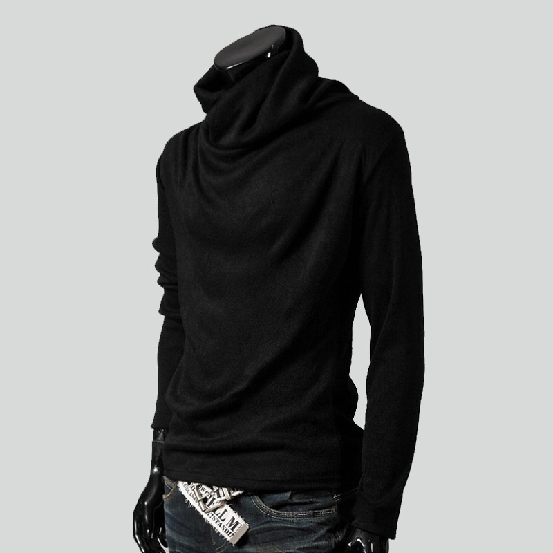 얇은 더미 칼라 긴 소매베이스 셔츠 남자의 가을 단색 개인화 된 올 매치 슬림 핏 세련된 세련된 간단한 하이 칼라 티셔츠