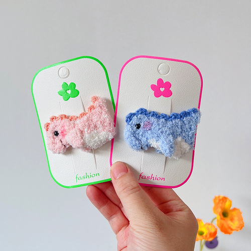 Rainbow little dinosaur handmade wool crochet children's hairpin baby hairpin bb clip side clip bangs clip cute