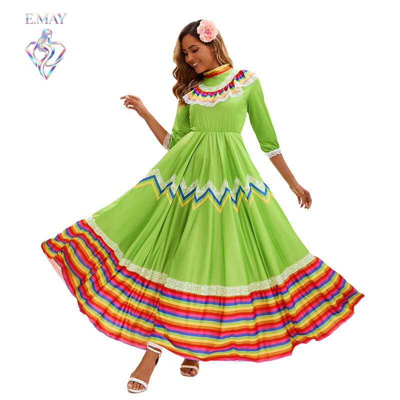In-Stock Five-Color Mexican Ethnic Spanish Large Skirt Dress Stage Performance Outfit Foreign Trade Cross-Border Supply In-Stock Five-Color Mexican Ethnic Spanish Large Skirt Dress Stage Performance Outfit Foreign Trade Cross-Border Supply