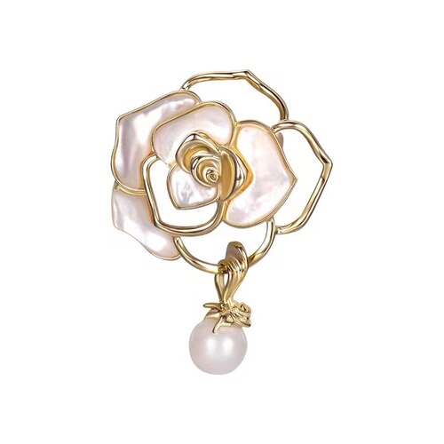 Exquisite fine glitter oil camellia brooch high-end pearl corsage brooch Korean style anti-exposure clothing accessories wholesale