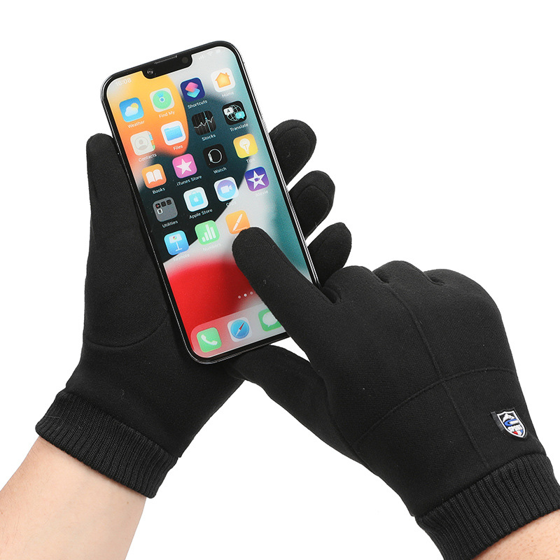 Guantes térmicos de otoño e invierno para hombres al aire libre deportes coche eléctrico a prueba de viento conejo terciopelo dedo completo forrado de lana guantes de pantalla táctil