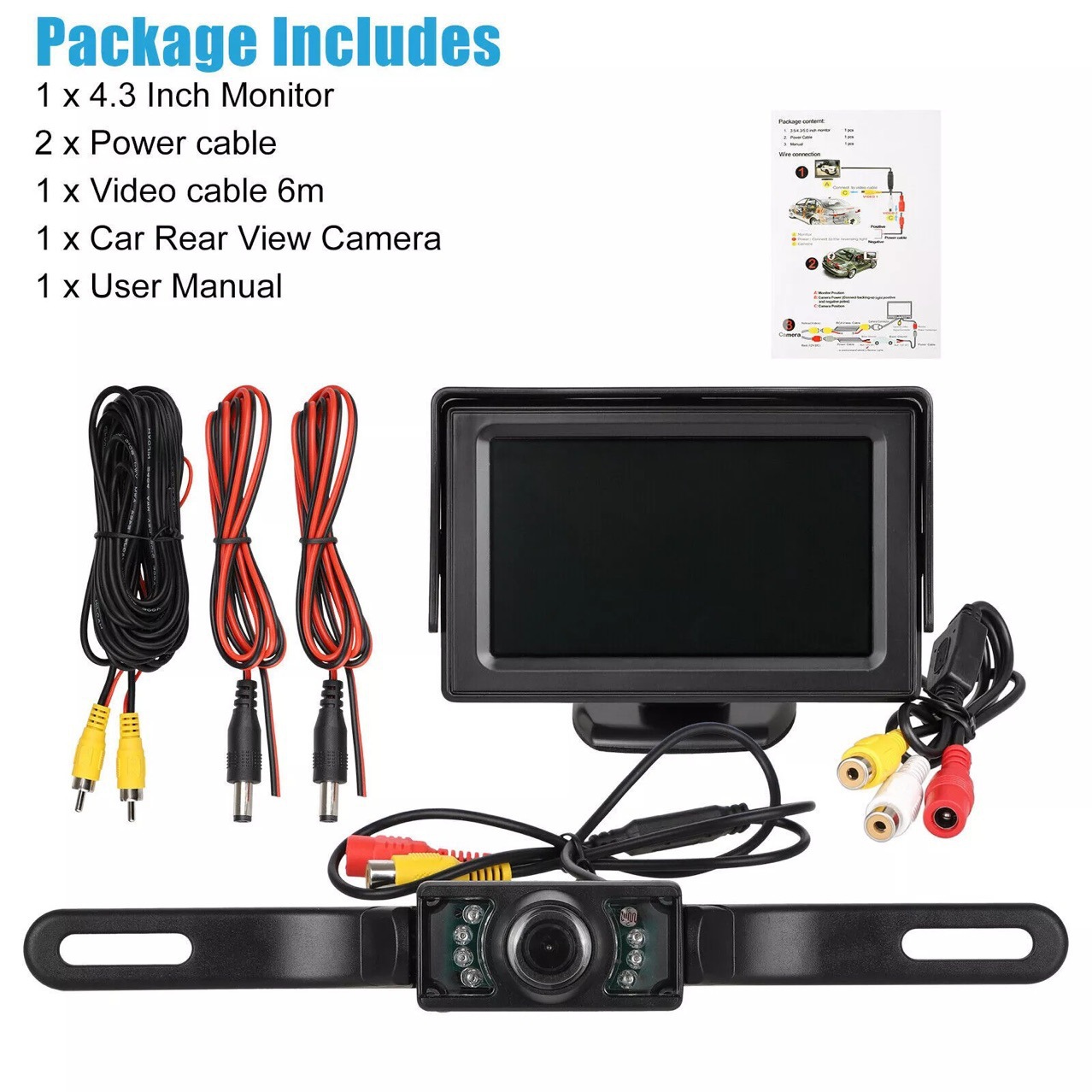 4.3inch Desktop Displays Display Two Video Inputs Long License Plate Rear View Reversing Camera Ccd