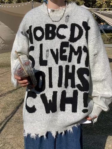 Round neck sweater for men, spring and autumn loose casual stylish versatile knit jacket with individual fashion turtleneck sweater