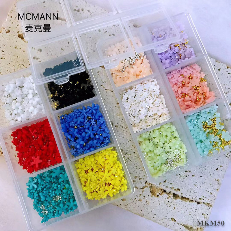 McMann Nail Art Jewelry Light Variable Five-petal Flower Mixed Size Set Resin Macaron Nail Art Decorations