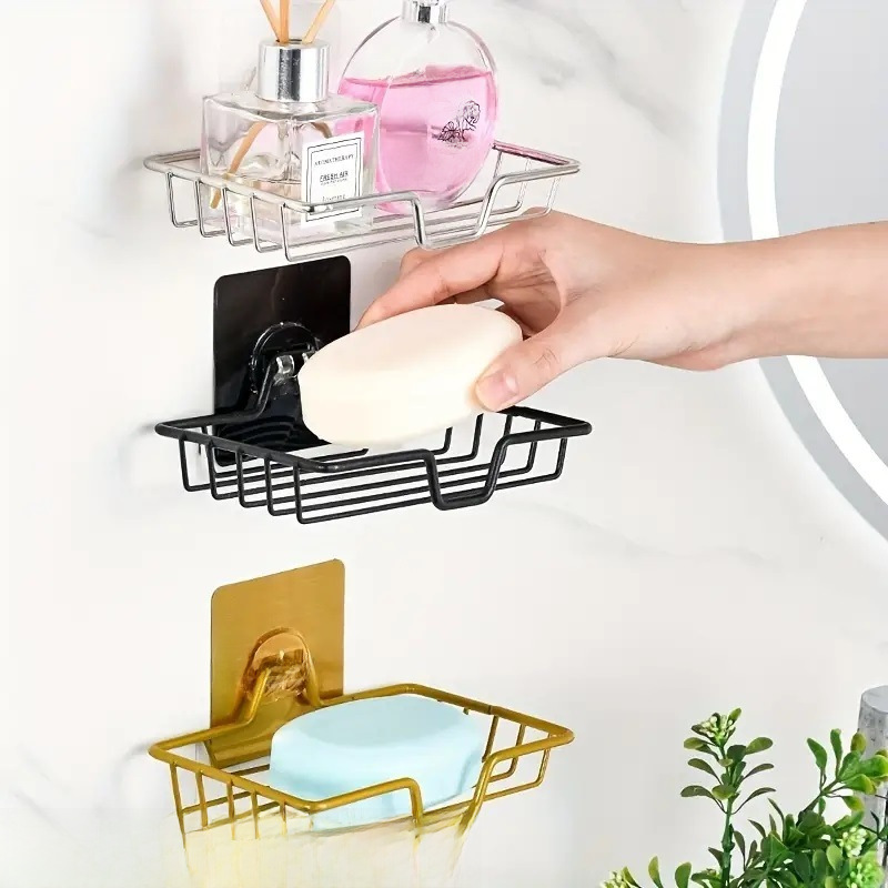 Amazon Cross-border Punch-free Bathroom Stainless Steel Soap Rack Bathroom Soap Box Wall Hanging Storage Drain Rack Fertilizer