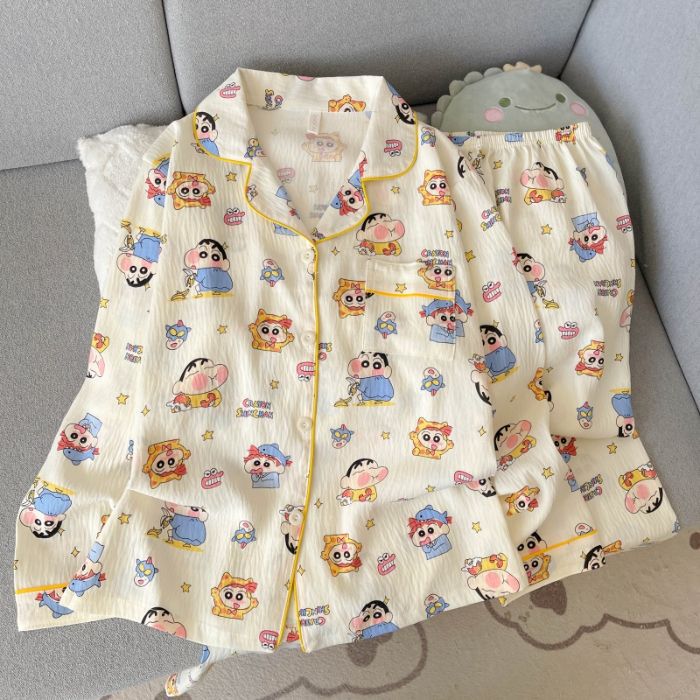 Transfronterizo Vietnam al por mayor pijamas de algodón nubes mujeres cardigan botones de solapa de manga larga otoño nueva ropa para el hogar