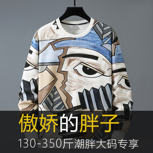 Spring and Autumn Men's Fat Man Chao Brand Chao Fat Man Plus Fat Plus Plus Crew Neck Fat Man Base Shirt 300 Jin 2262