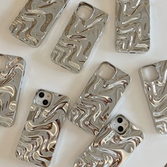 亮銀立體曲線水波紋理適用於iPhone15/14pro手機殼蘋果13保護套軟