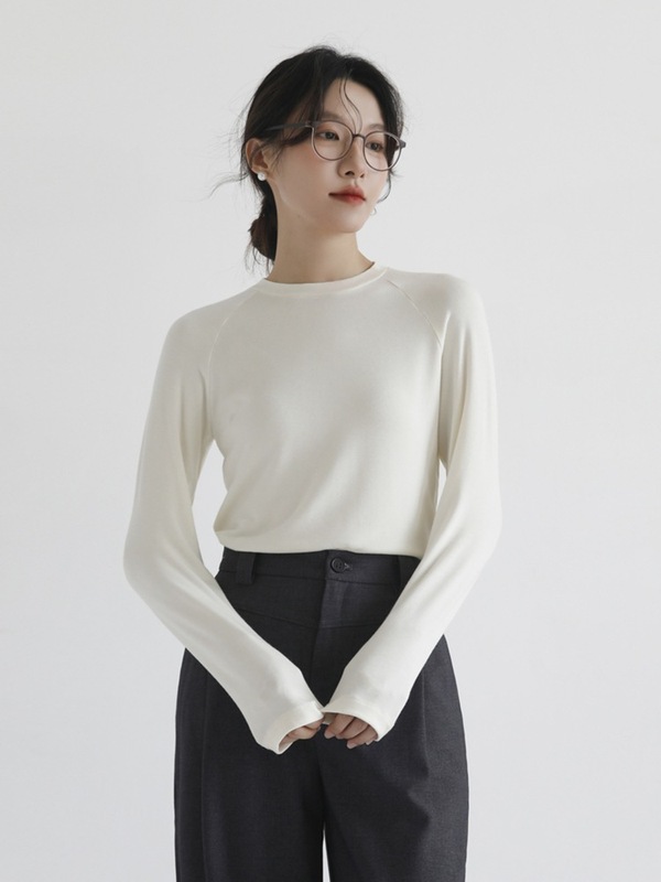 羊毛醋酸天丝长袖女秋冬修身内搭叠穿T恤插肩袖打底衫圆领针织衫|undefined