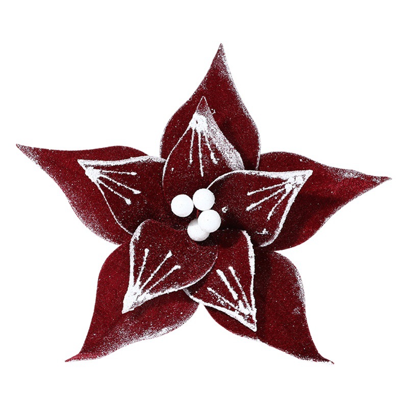 Adornos Navideños de Flores de Terciopelo Sintético con Efecto Nevado, Estilo Nuevo, para Decoración Navideña, Venta al por Mayor