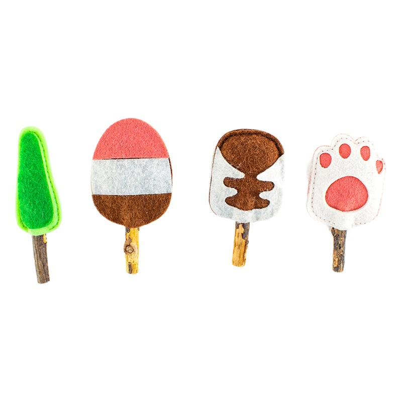 Juguete para mascotas fieltro Polygonum multiflorum posicle gato traje de juguete limpieza gato cavidad oral en stock que contiene catnip