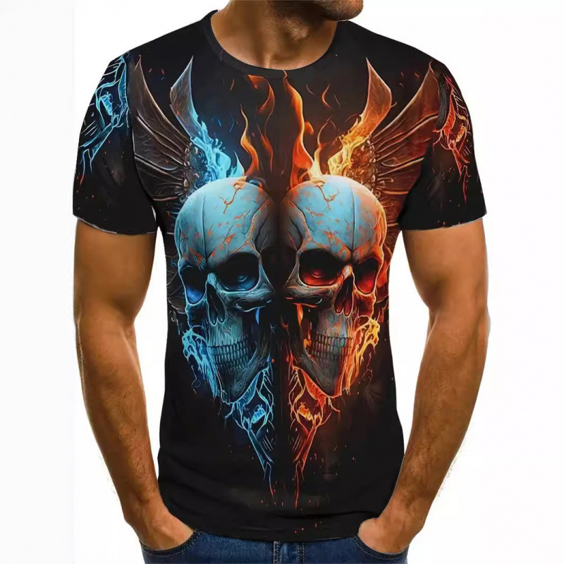 Hot Selling Cross-Border Aliexpress European and American 3D Digital Printing Short-Sleeved T-Shirt Men's Round Neck Short-Sleeved Factory Direct Sale