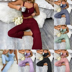 欧米の国境を越えた家庭服レースのストラップのズボンのスーツは快適で弾力的な家庭レジャーはパジャマの女性を着ることができる