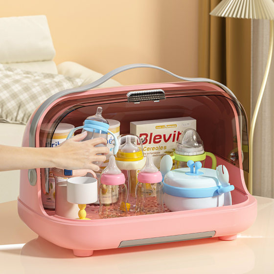 Baby Bottle Storage Box Baby Tableware Storage Box Rack Drain Rack Dustproof with Lid Baby Food Supplementation Tool Storage Cabinet
