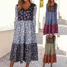 源头工厂直销亚马逊热卖款定制加工秋季一字领长袖欧美连衣裙女装