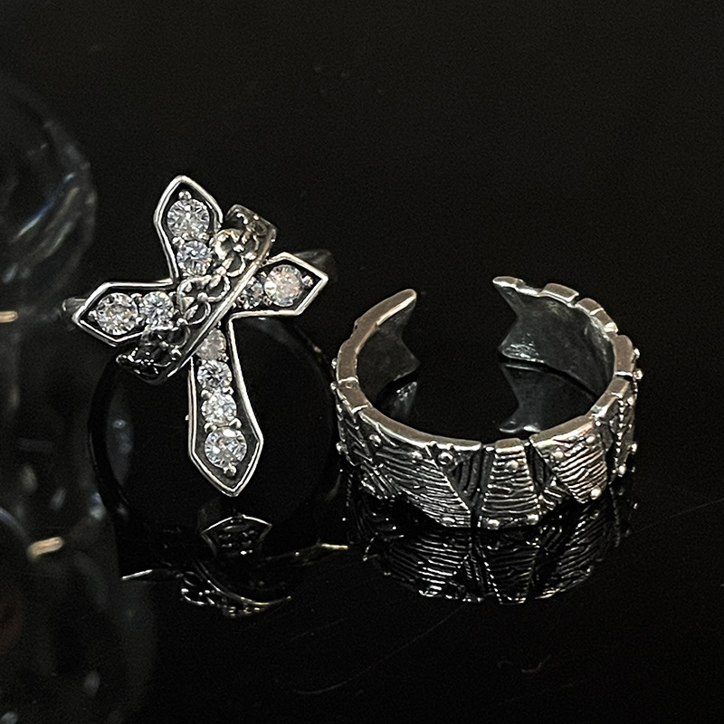 Punk Geometric Copper Plating Zircon Open Ring