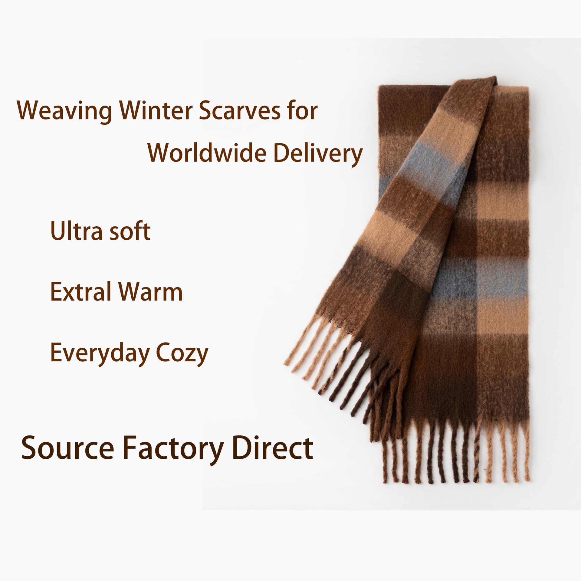 Foreign Trade Autumn and Winter New Color Plaid Scarf, Faux Cashmere, Thickened Mohair, Colorful Plaid, Cross-Border In-Stock Tassel Scarf