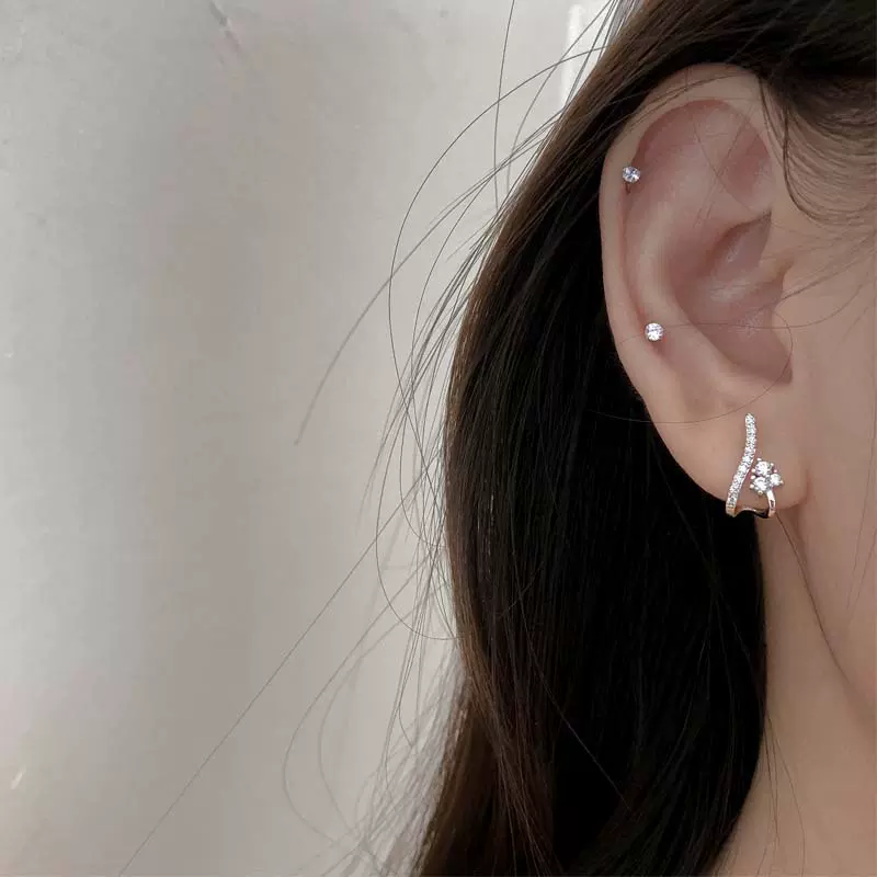 韩版跨境热卖时尚气质小清新弧形闪钻耳钉 设计感冷淡风耳饰女
