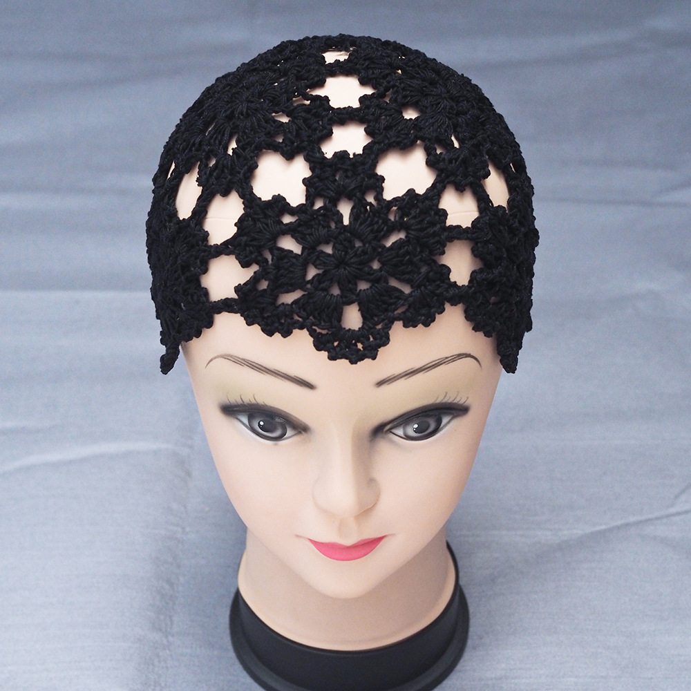 yunweny手工钩编复古纯色拼花针织帽女四季钩针花朵棉线手钩帽子