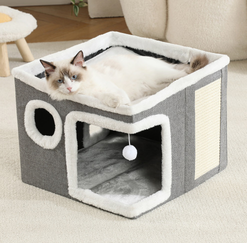 이중 구조 측면 개방형 소형 고양이 하우스 (40.5*40.5*32.5)