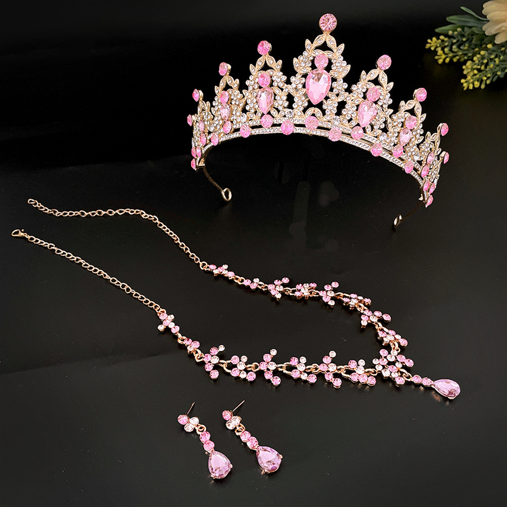 Sweet Water Droplets Heart Shape Alloy Plating Inlay Rhinestones Women's Crown Earrings Necklace display picture 1