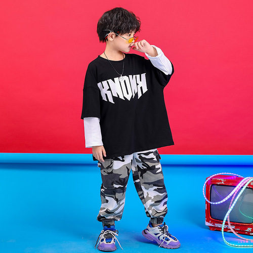 Children's Hip Hop Street Dance Suit for Boys, Stylish Trendy Outfit for Individual Girls, Hiphop Jazz Dance Performance Costume
