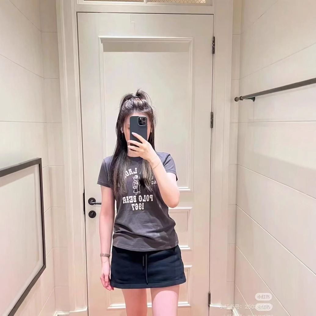 2025RLベアレタープリントスリムフィット半袖Tシャツレディースカジュアル万能快適コットン素材着痩せベアプリント