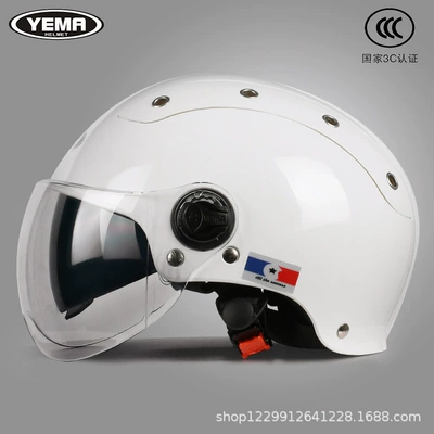 3C Certified Mustang Electric Motorcycle Helmet for Men and Women, Summer Dual-Lens Sun Protection Uv Half Helmet (Motosiklet kaskı (dəbilqə)) - ceramic-white-transparent-short-lens