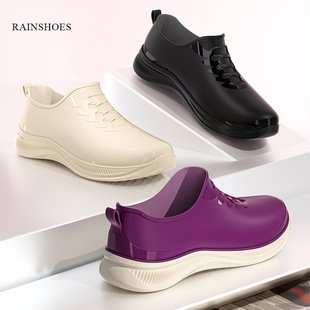 New Rain Boots for Women Pvc Fleece-Lined Low-Top Indoor Outdoor Waterproof Non-Slip Wear-Resistant Rubber Shoes Work Kitchen Rubber Shoes