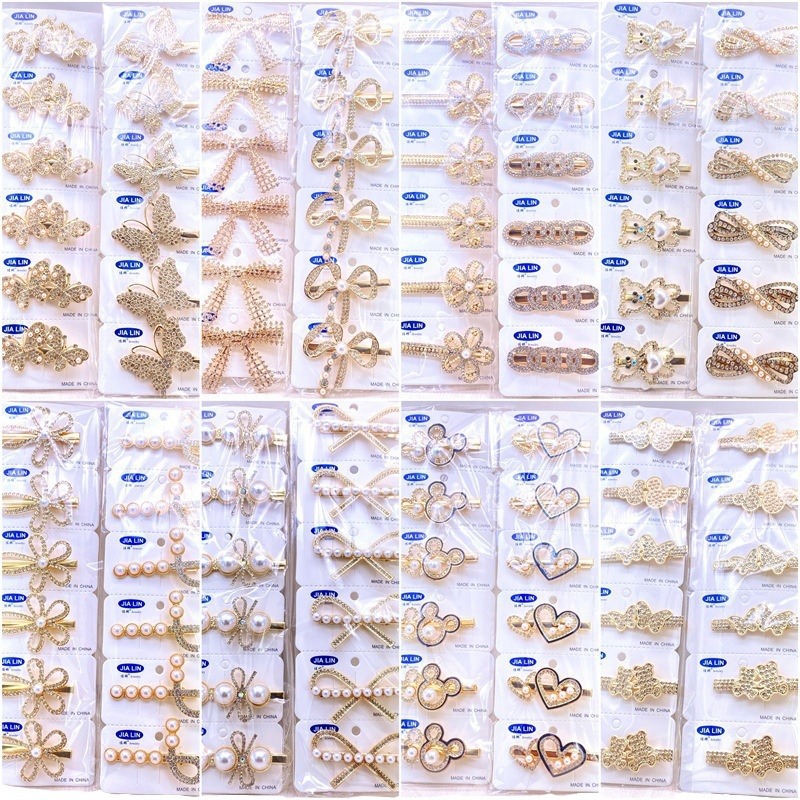 Venta caliente de aleación de oro de diamante incrustado horquilla de pico de pato clip de presión clip de dos yuanes tienda de accesorios para el cabello accesorios para la cabeza puesto de suministro