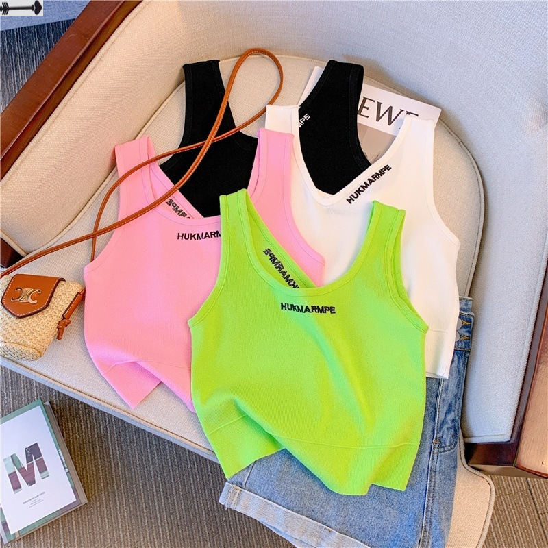 Girls' Trendy Summer Tank Top, Short Style, Internet Celebrity Style, Cool and Thin, Sleeveless T-Shirt for Older Children, Can Be Worn Outside