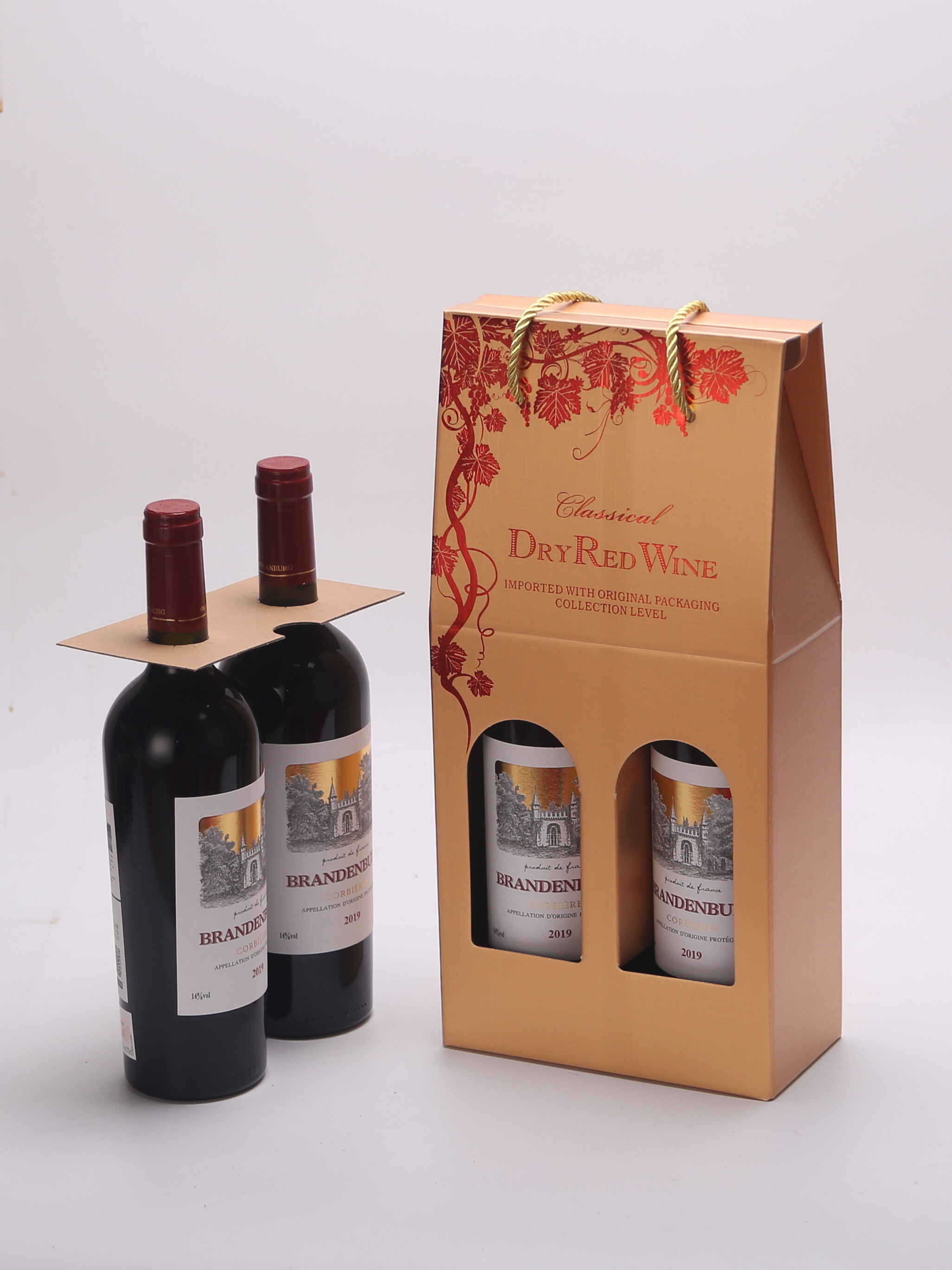 Caja de vino, caja de papel de vino, caja de embalaje de vino, bolsa de regalo, bolsa de papel doble caja de regalo de vino en stock