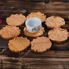 Yabai wood solid carving and Meimei lotus leaf Zen-inspired lotus rhyme tea cup mat tea art craft daily necessities tea set cup stand