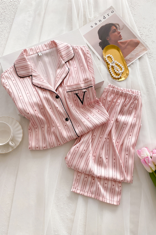 春夏睡衣女款品牌真丝绸条纹感桑蚕丝家居服|undefined