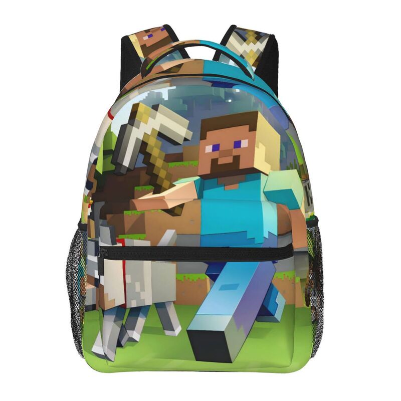 New Minecraft Full-Print School Bag for Primary and Secondary School Students, Large Capacity, Wear-Resistant, Lightweight, Splash-Proof Backpack