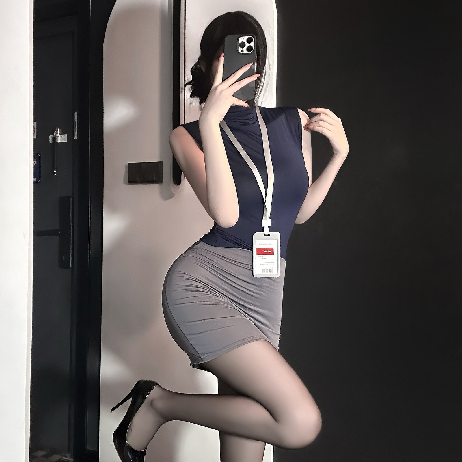 Sexy Lingerie Secretary Skirt, Stewardess Uniform, Mature Skirt, No Need to Take Off, Sexy Female Abstinence-Style Lingerie Stockings