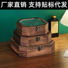 無垢材デスクトップ収納ボックス レトロINS風 大容量 ネイルアートアクセサリー整理ボックス 口紅ジュエリー収納ボックス