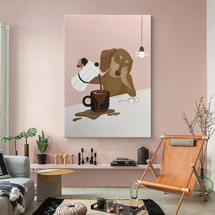 Morandi Color Abstract Puppy Coffee Living Room Decoration Painting Niche Art Hand-Painted Oil Painting Matisse Entrance Hanging Painting