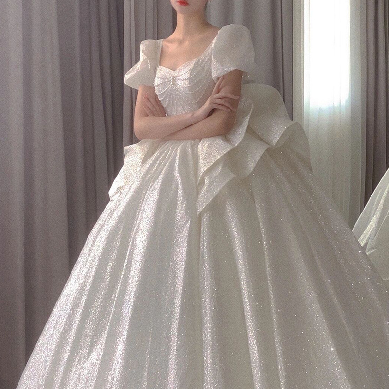 Vestido de novia ligero estilo francés, nuevo modelo 2026, vestido principal con cola, vestido elegante estilo forestal para mujeres embarazadas de baja estatura, vestido de novia vintage sencillo. image 7