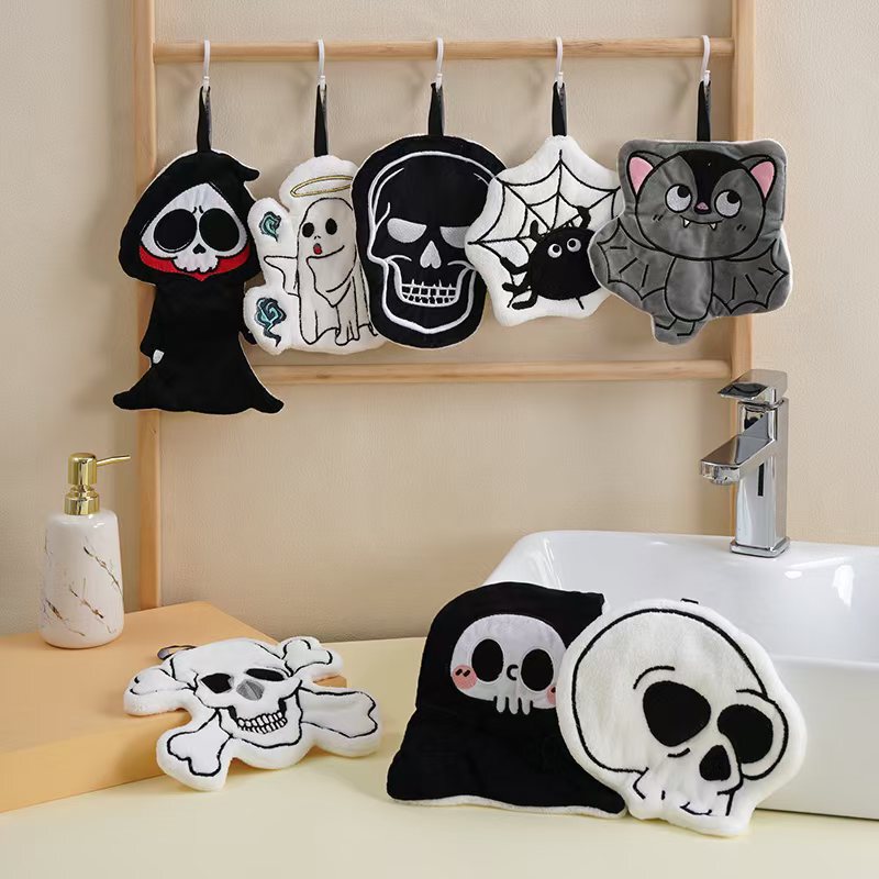 Coral Velvet Halloween Skull Hand Towel Cross-Border Halloween Bat Towel Kitchen Bathroom Hand Towel